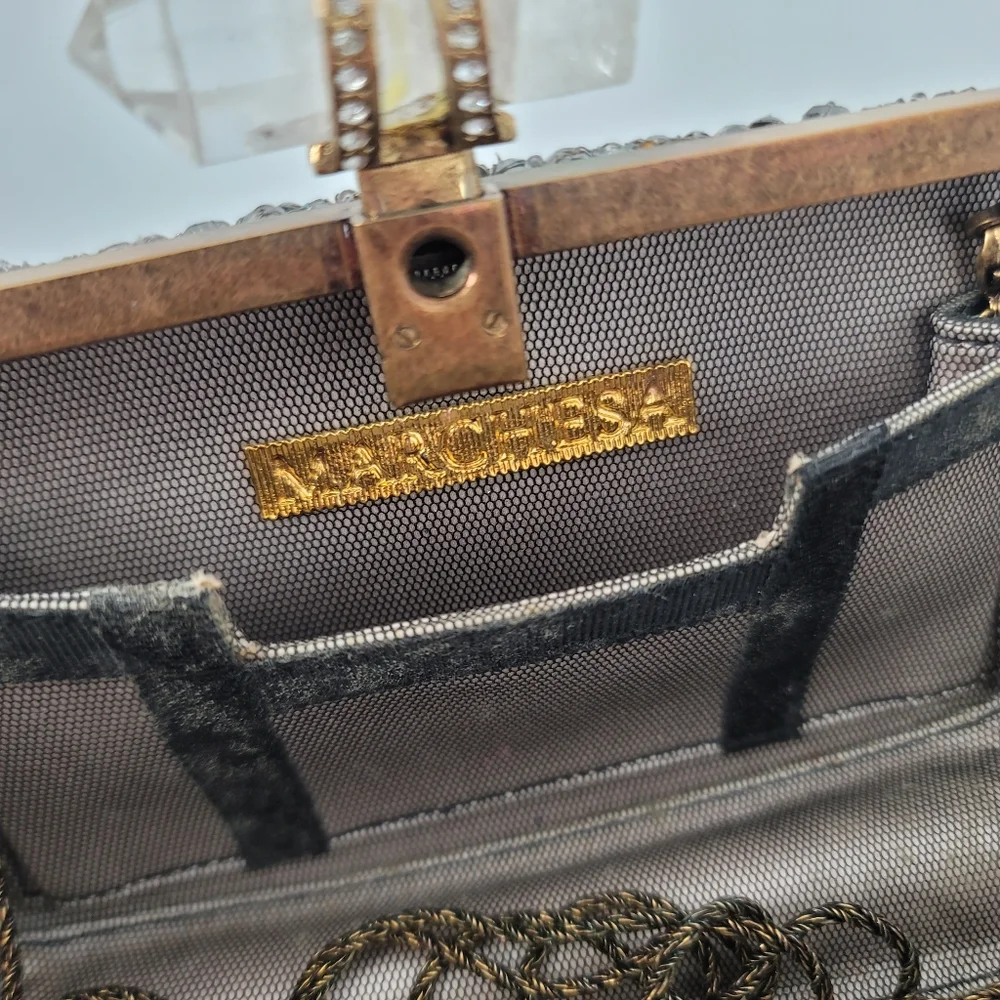 Marchesa Crystal Embellished Gold Evening Clutch with Strap and Dustbag